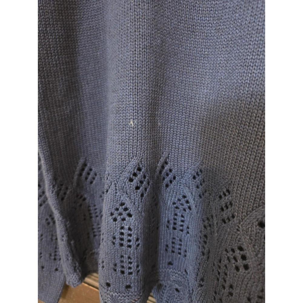 Nine West Sweater Womens Large Blue Knit Scalloped Pattern Navy Crochet New - Picture 6 of 12